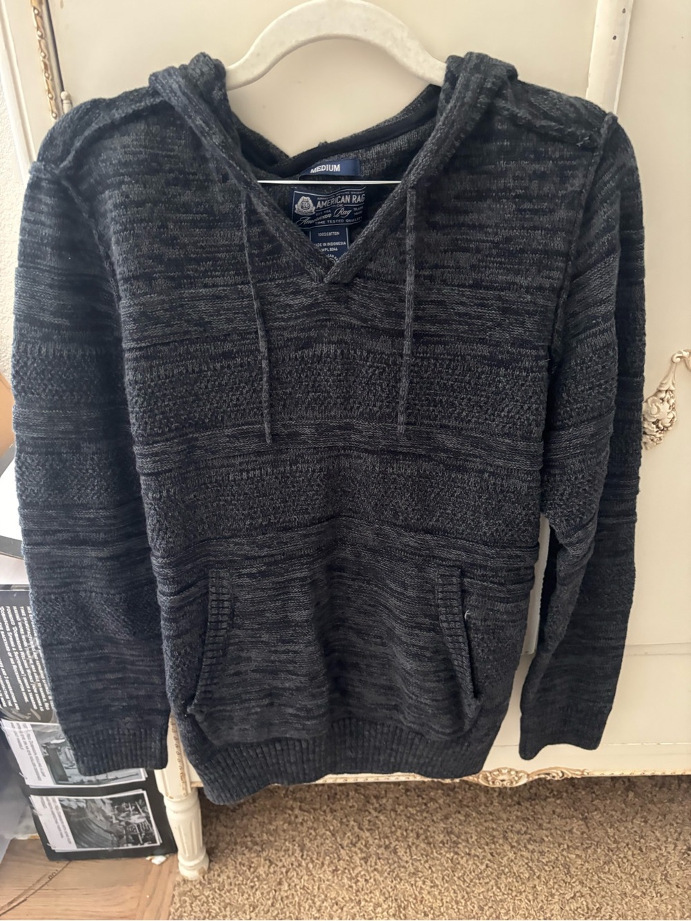 American Rag Charcoal V-Neck Hooded Sweater